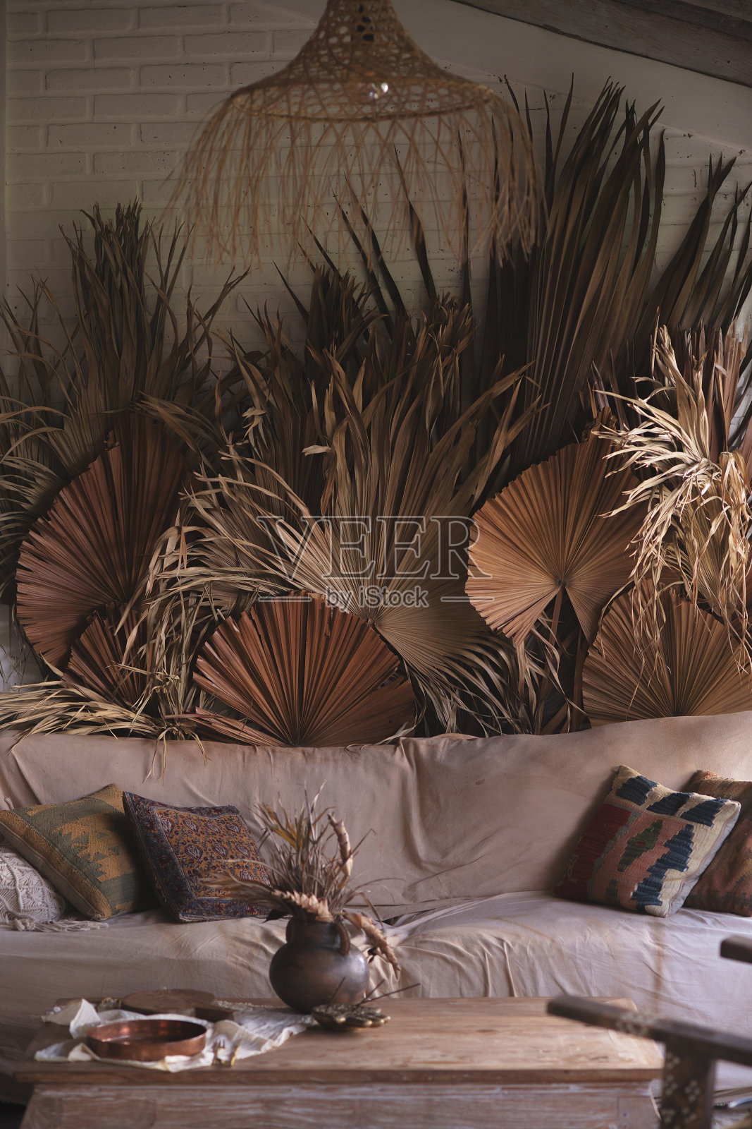 在家里装饰棕榈枝照片摄影图片