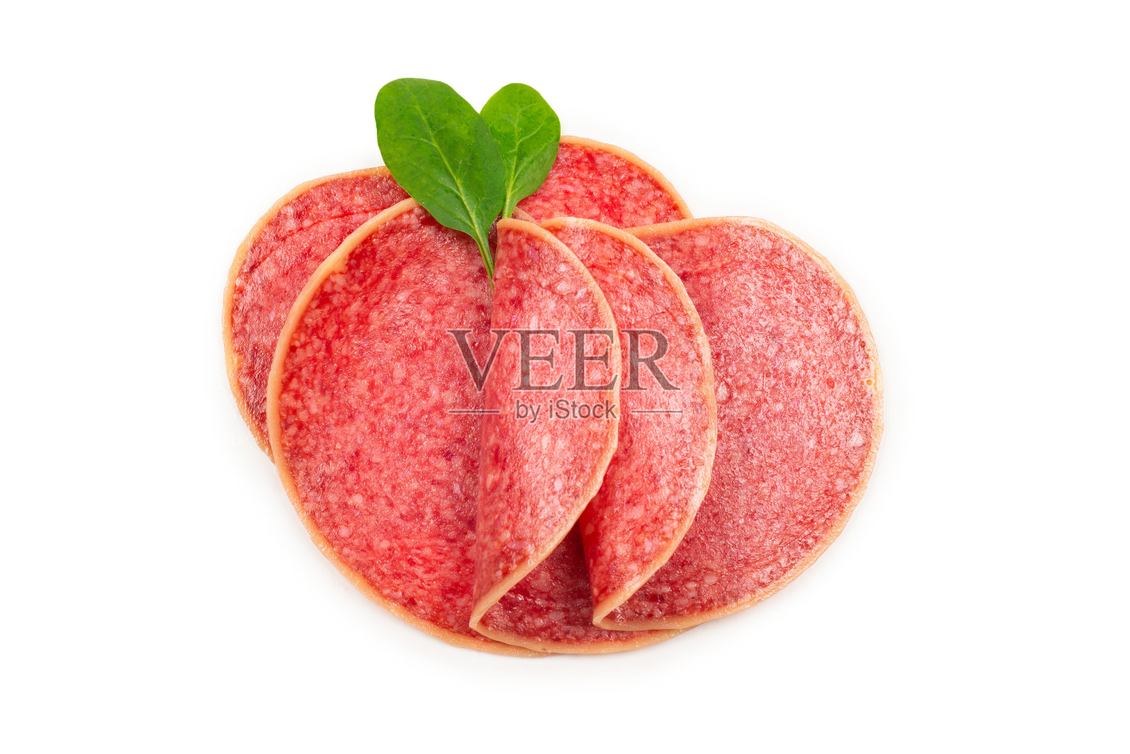 腊肠切片孤立在白色背景上。照片摄影图片