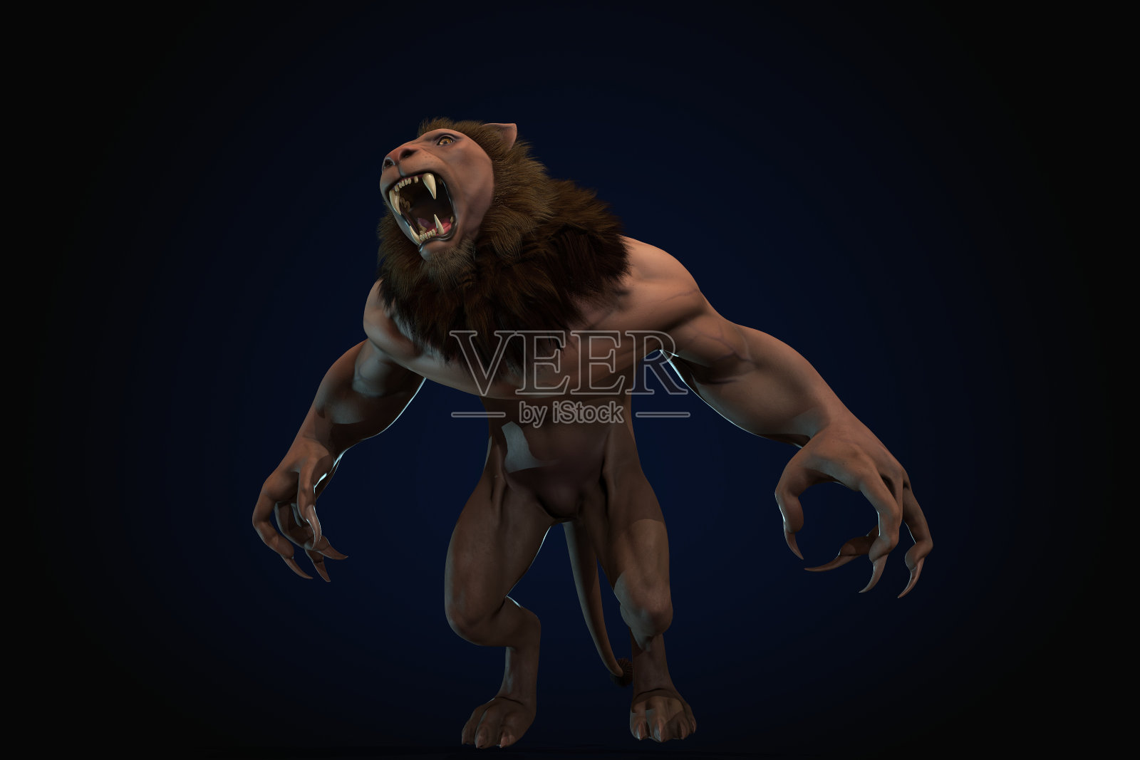 幻想人物人形狮子红色史诗姿势- 3D渲染插画图片素材