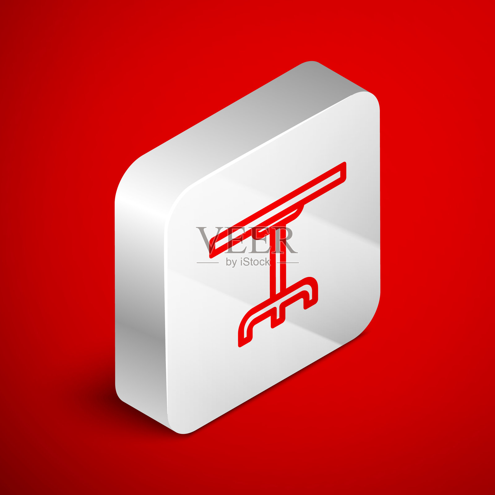 等距线圆桌图标隔离在红色插画图片素材