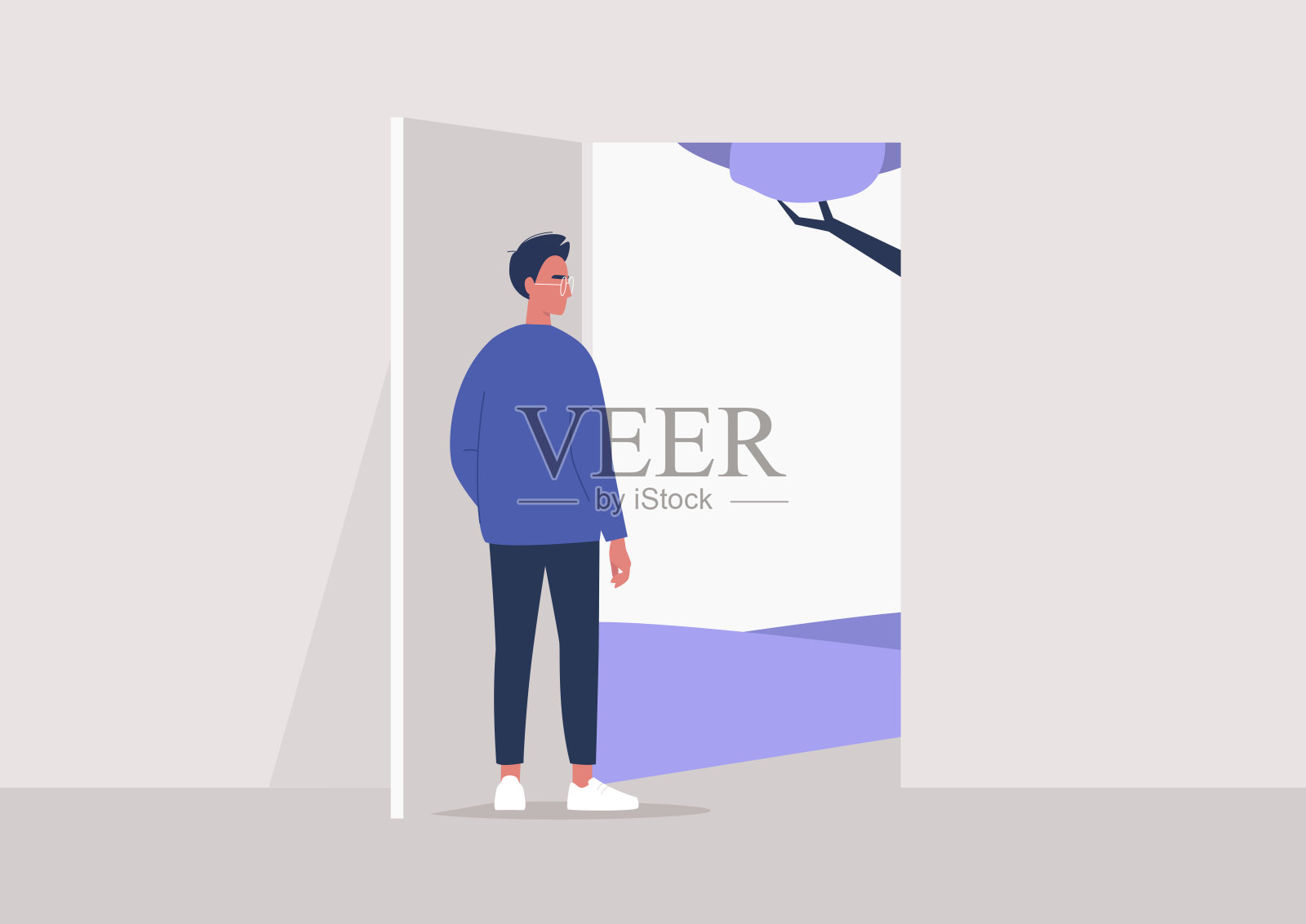 隔离结束，年轻男性人物外出，生活方式的例证插画图片素材