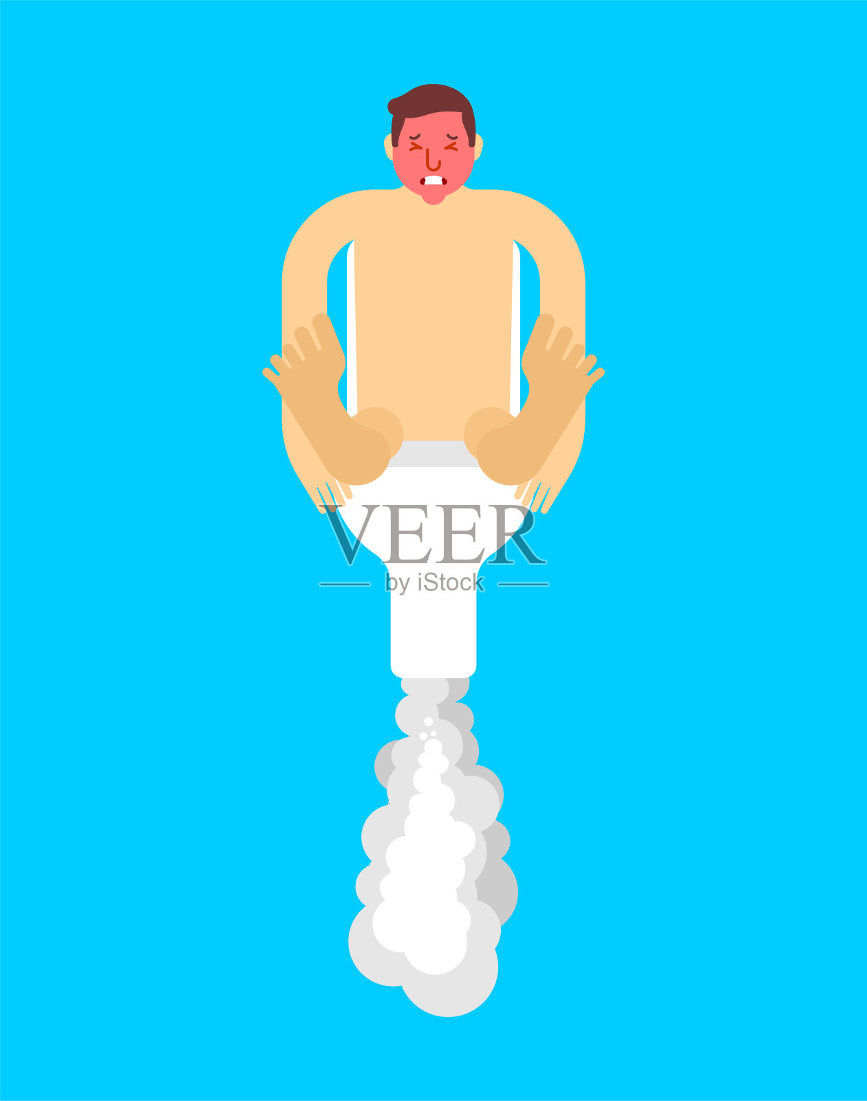 大放屁。有人放屁在马桶上飞。肠胃气胀矢量图插画图片素材