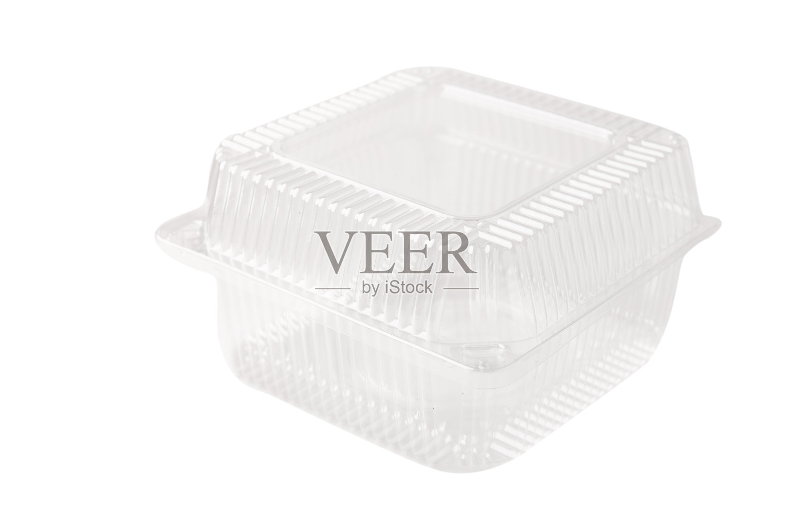 方形塑料容器上白色背景，食品包装照片摄影图片