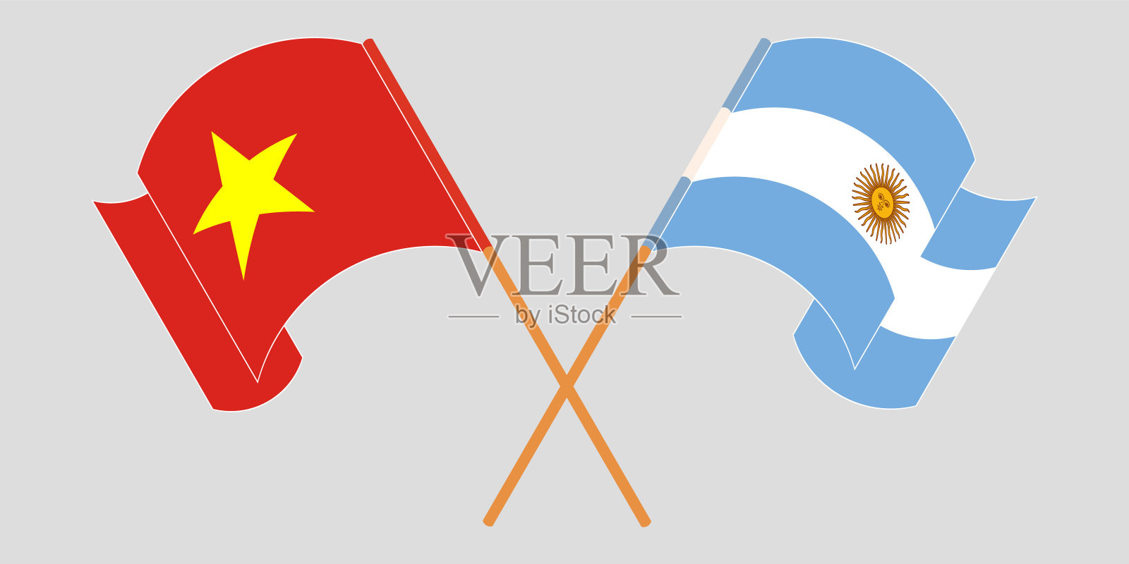 交叉飘扬的阿根廷和越南国旗插画图片素材