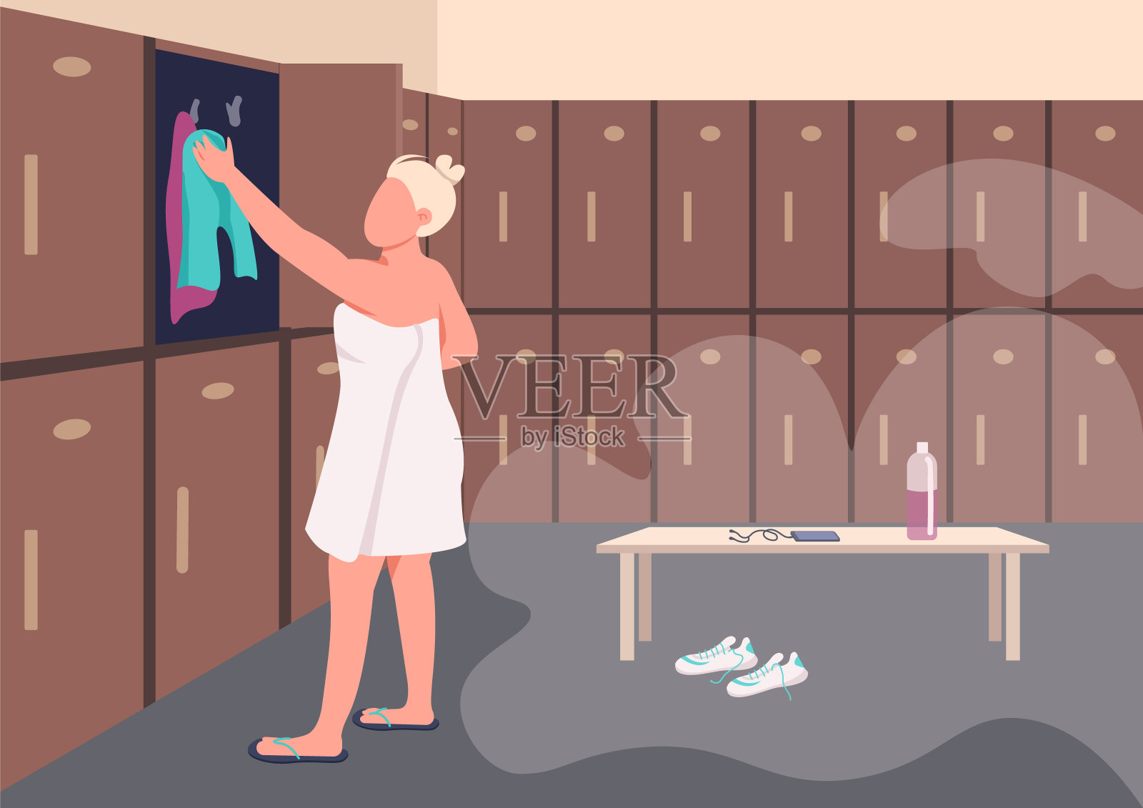 淋浴训练后平面彩色矢量插图插画图片素材