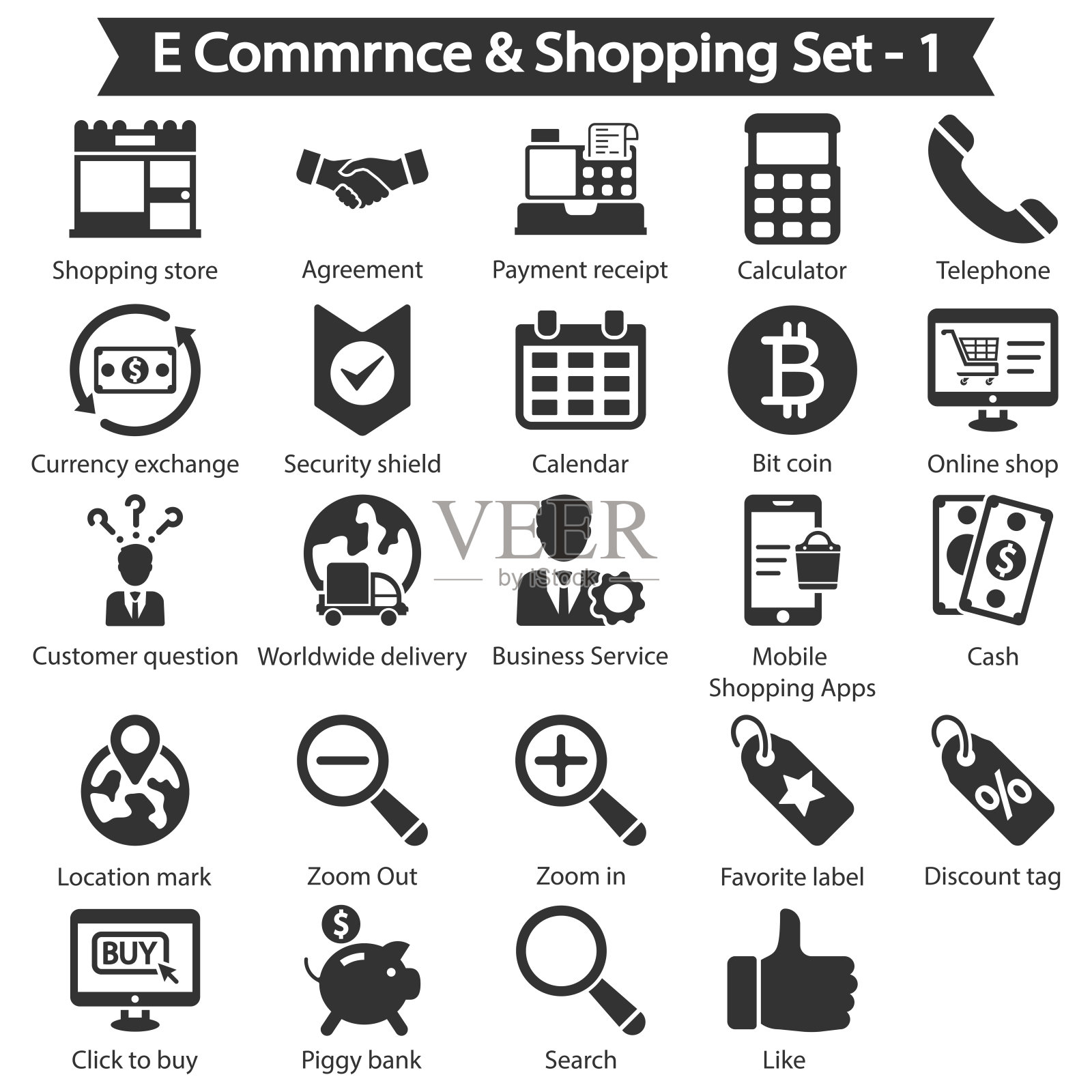电子商务和购物图标套装1 -黑色系列插画图片素材