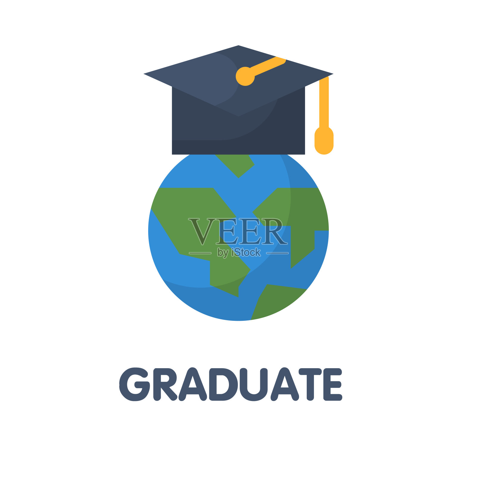 研究生教育平面风格图标设计插图上的白色背景插画图片素材