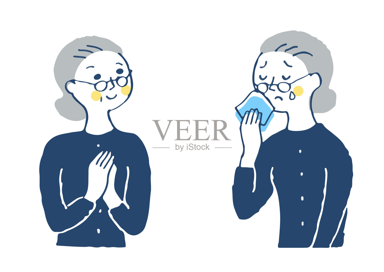 老年女性面部表情模式(喜悦/问题)插画图片素材