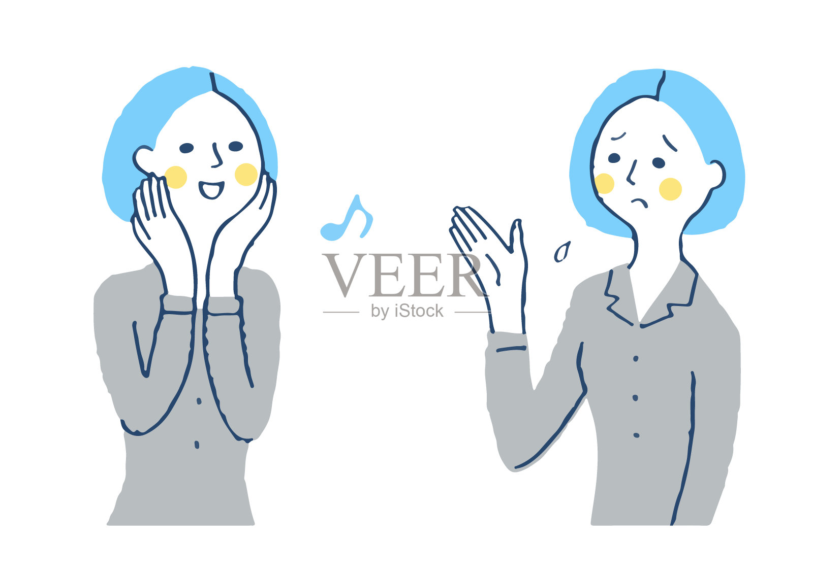 中年妇女的面部形态(快乐/问题)插画图片素材