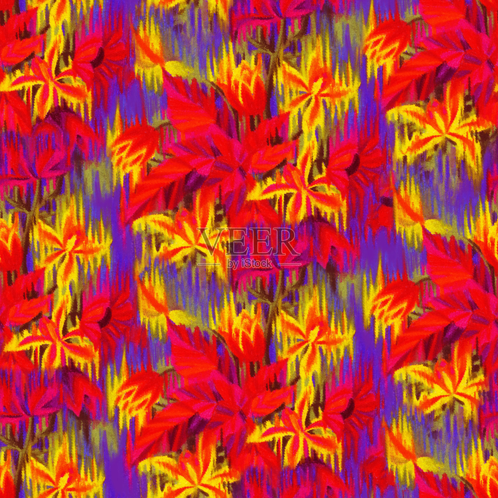 植物无缝模式。模糊的草地鲜花。手绘奇异的装饰植物，开花的芽和叶。插画图片素材