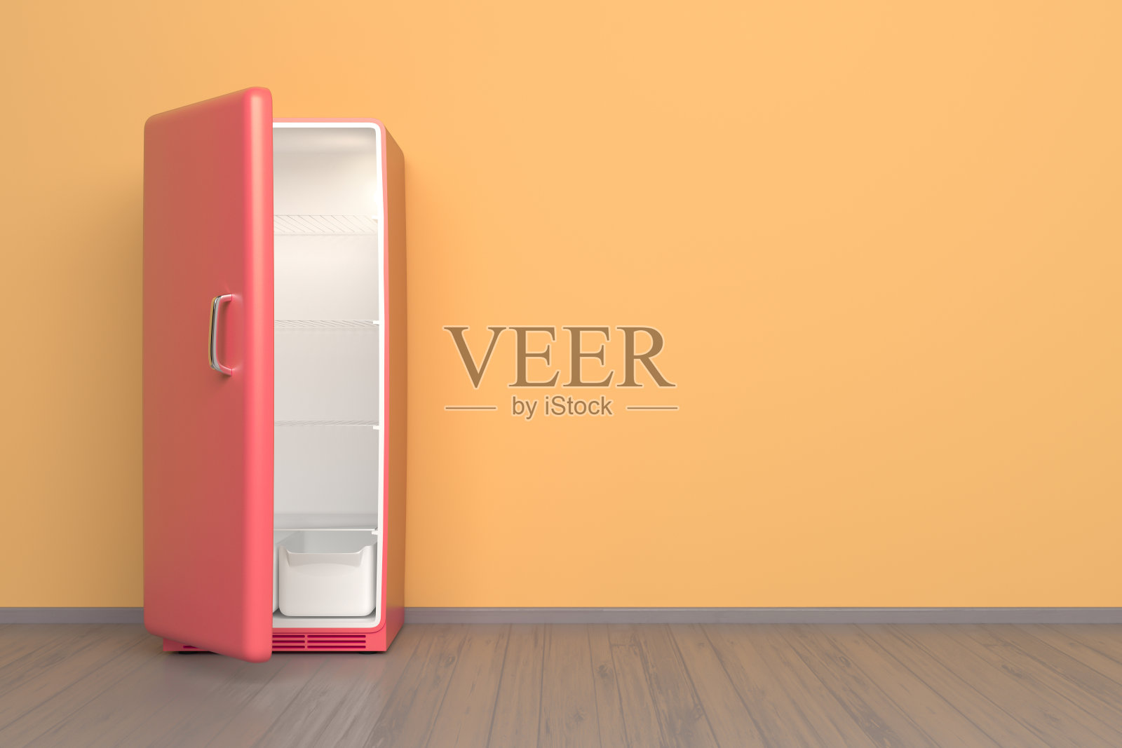 漂亮的粉色冰箱+复古冰箱在一个空房间照片摄影图片