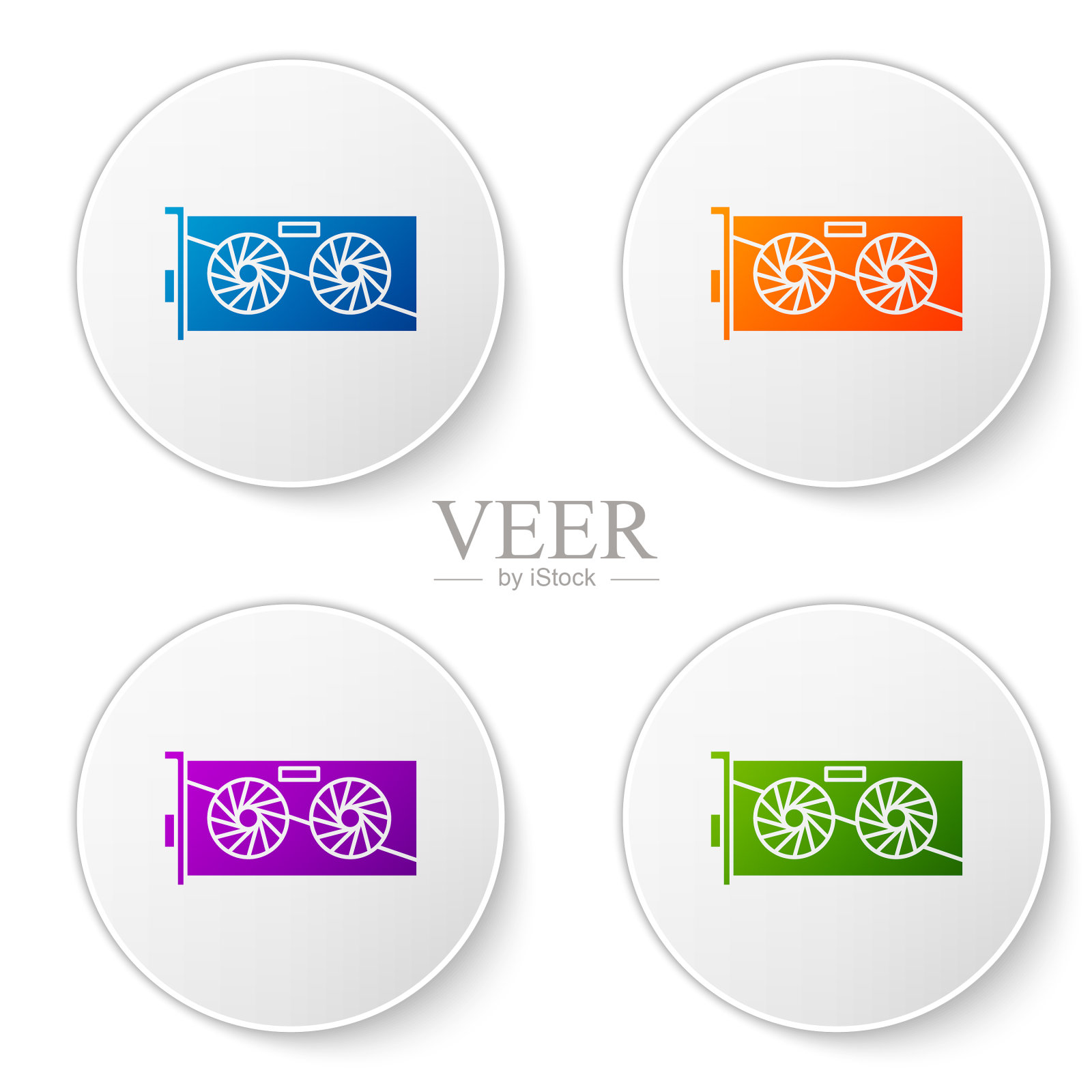 彩色视频显卡图标隔离在白色图标素材