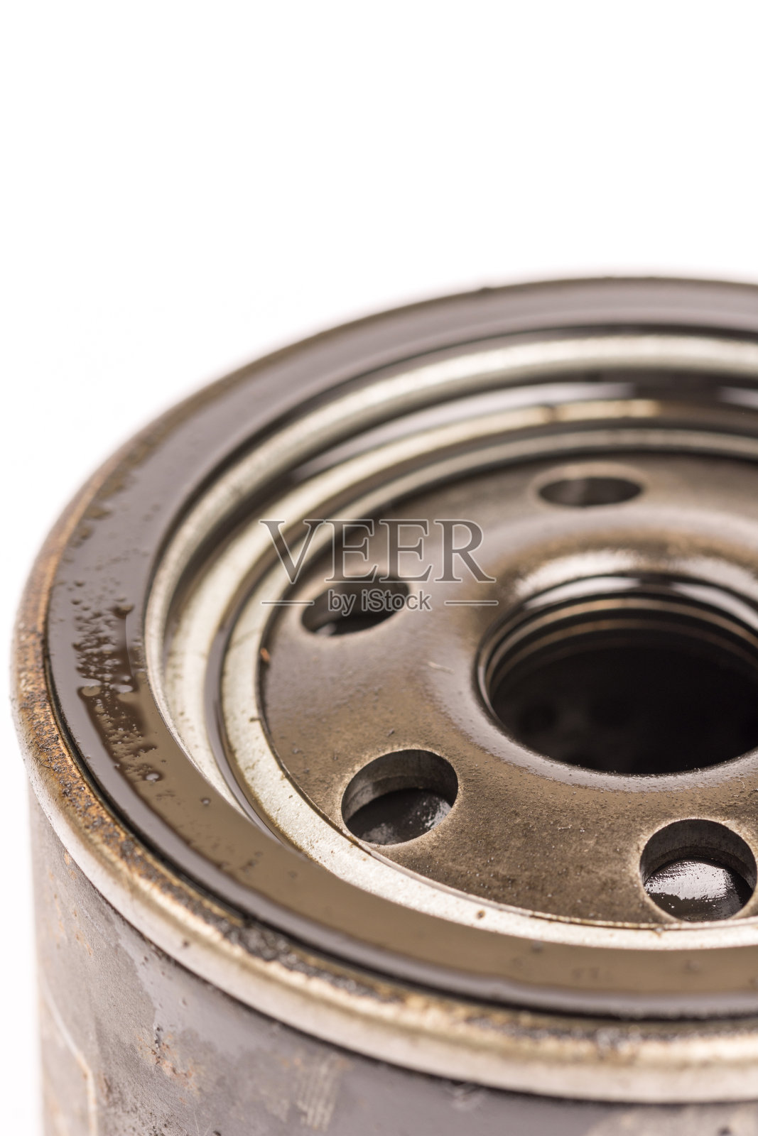 微距汽车滤油器在白色背景照片摄影图片