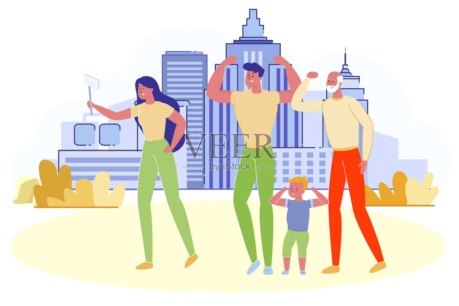 快乐大家庭户外摄影插画图片素材