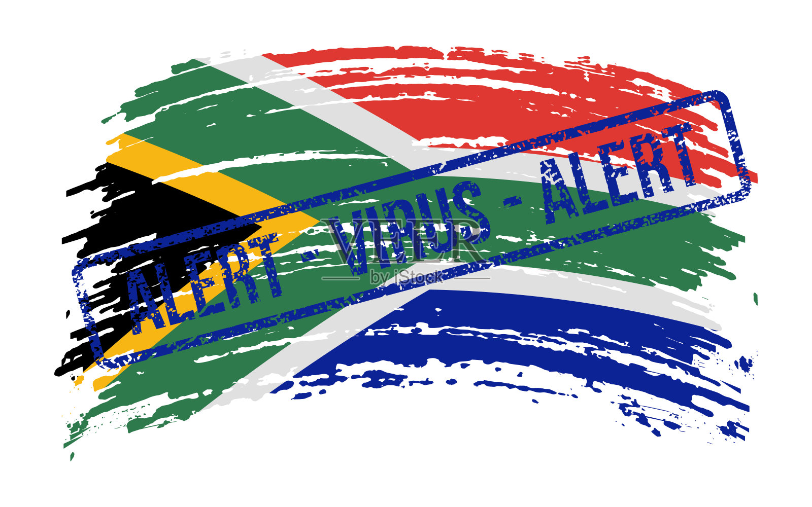 南非国旗被撕破上面印着"病毒，带菌者，警告插画图片素材