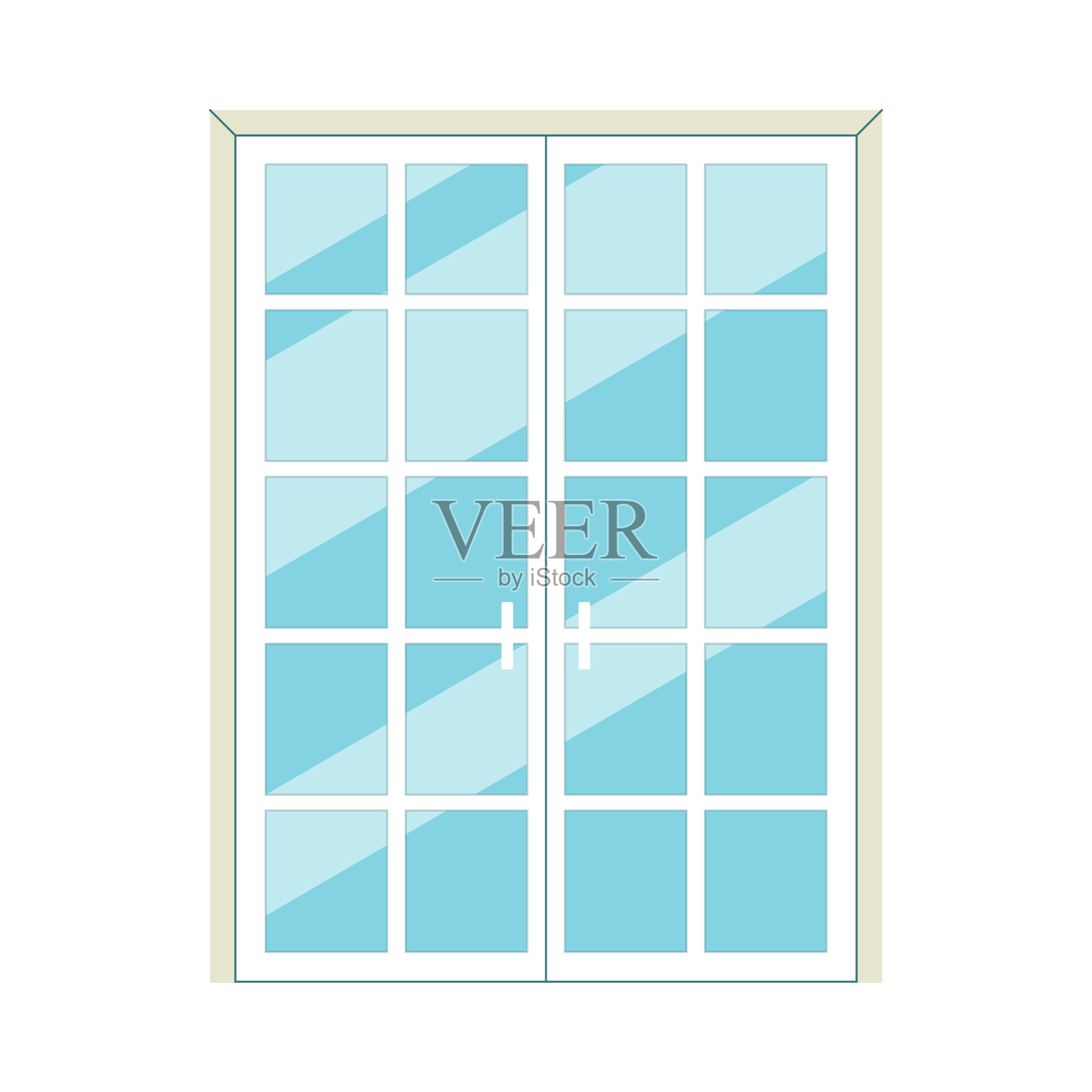 房屋入口或阳台玻璃门平面矢量插图孤立。插画图片素材