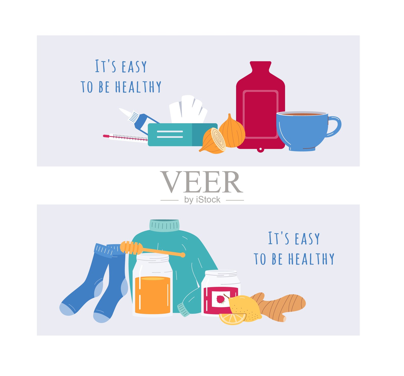 一套教育横幅为家庭治疗病毒平面矢量插图。插画图片素材