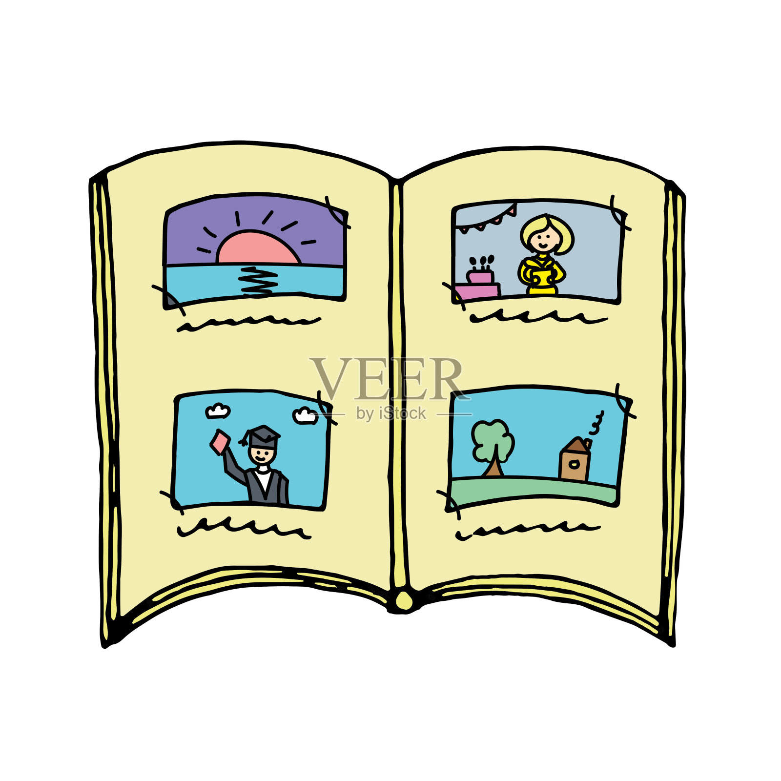 色彩矢量孤立涂鸦元素，家庭相册，回忆插画图片素材