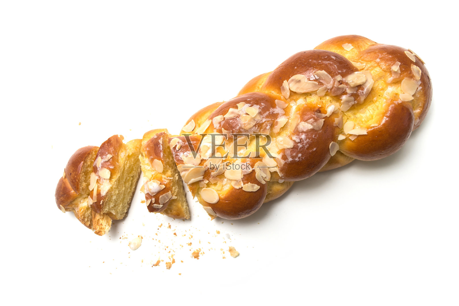 编织杏仁蛋糕在白色背景上俯视图照片摄影图片