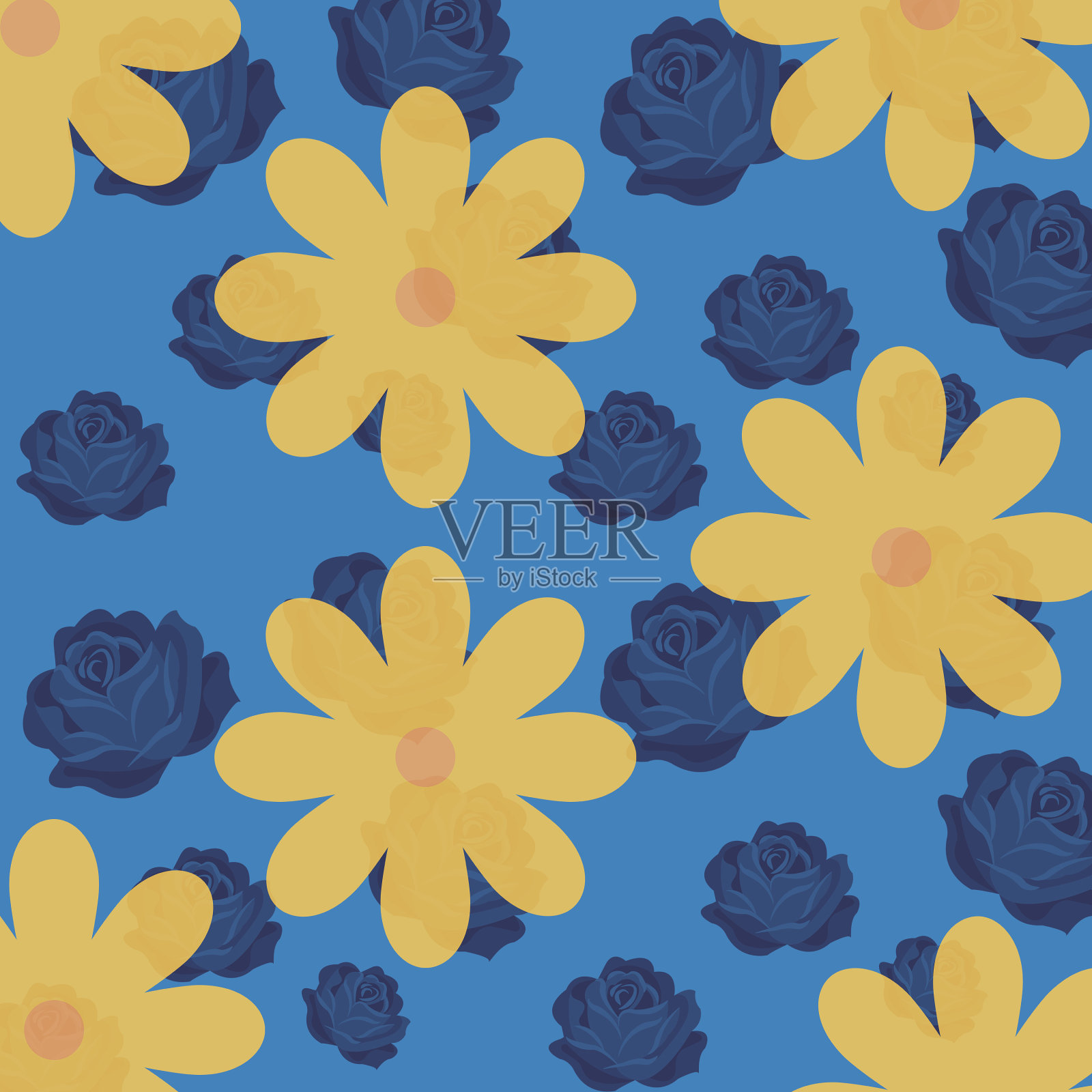 彩色花朵图案数字插图背景花在水彩。插画图片素材