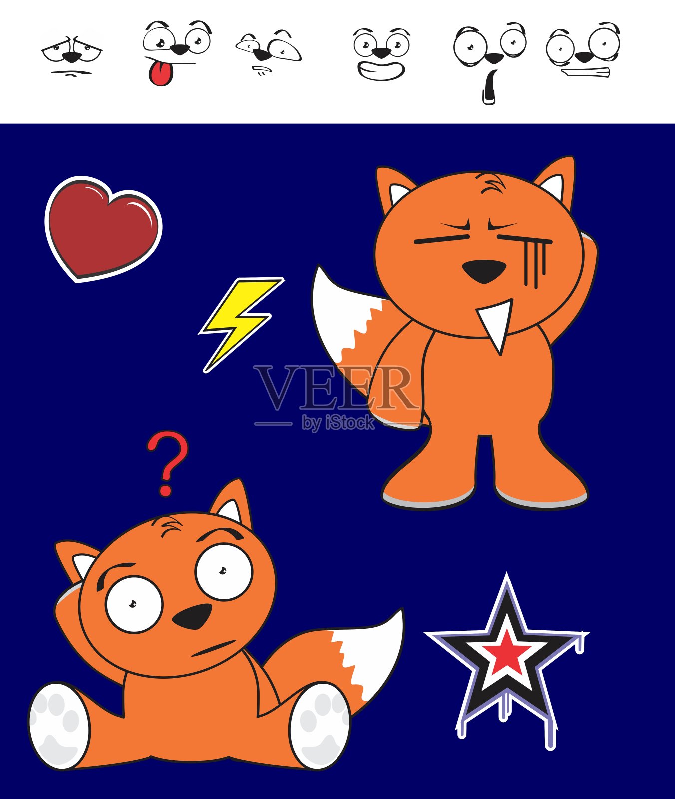 福克斯卡哇伊卡通表情集插画图片素材