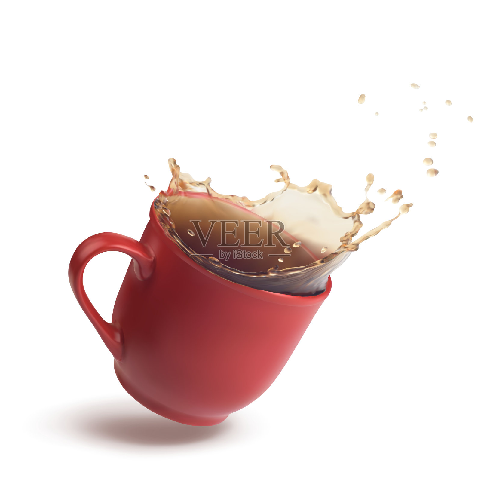 红杯中加入茶或咖啡的动感。3d现实矢量插图孤立在白色背景插画图片素材