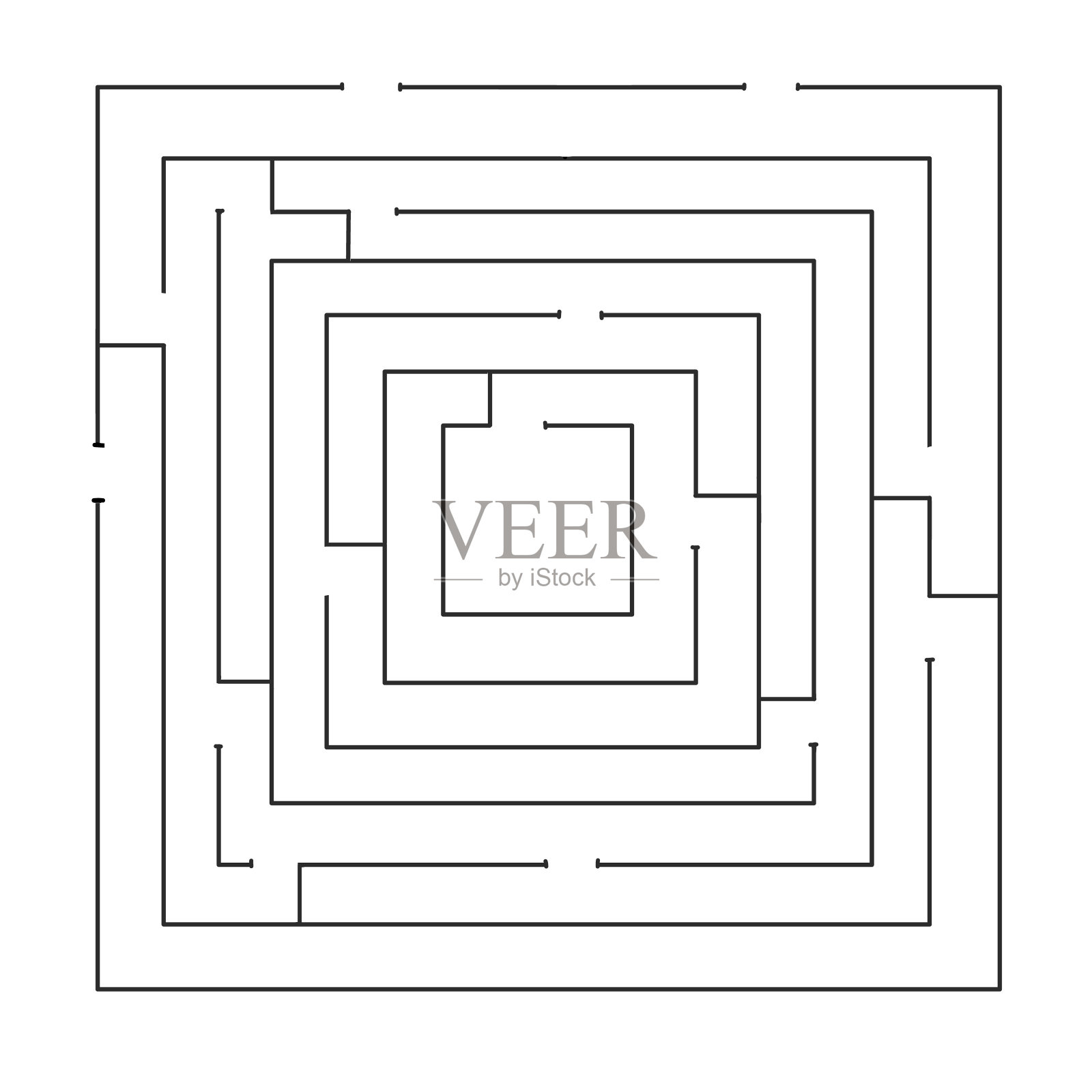 方形迷宫，儿童和成人的拼图。培养记忆力和注意力的任务。儿童读物的页面。矢量插图，圆形迷宫插画图片素材