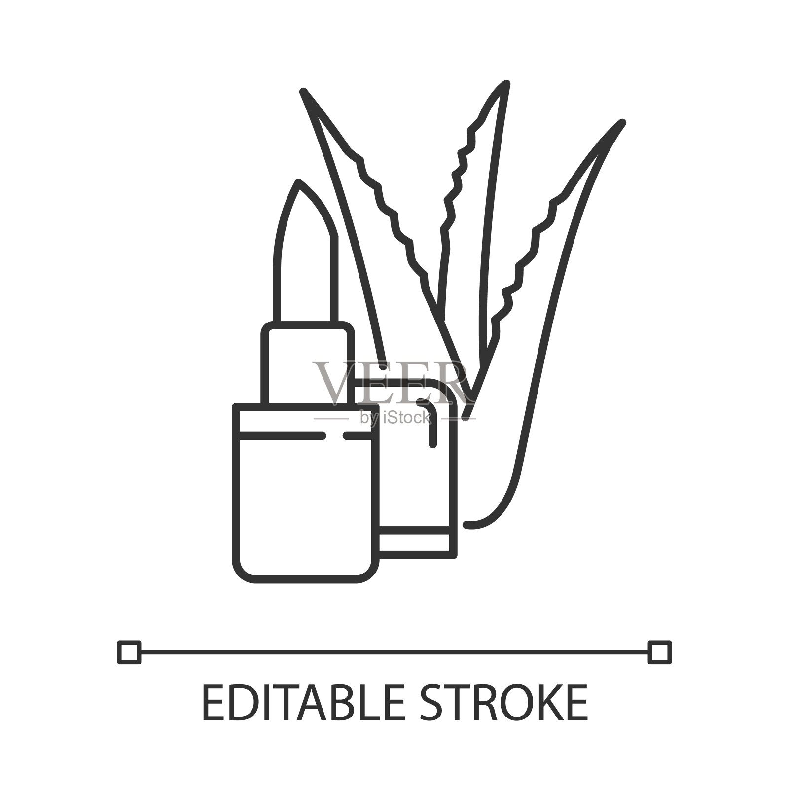 有机唇膏像素完美线性图标。有机化妆品芦荟提取物。细线可定制的插图。轮廓的象征。矢量孤立轮廓绘制。可编辑的中风插画图片素材