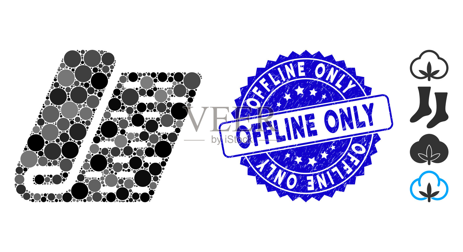 马赛克纺织卷图标与划痕离线插画图片素材