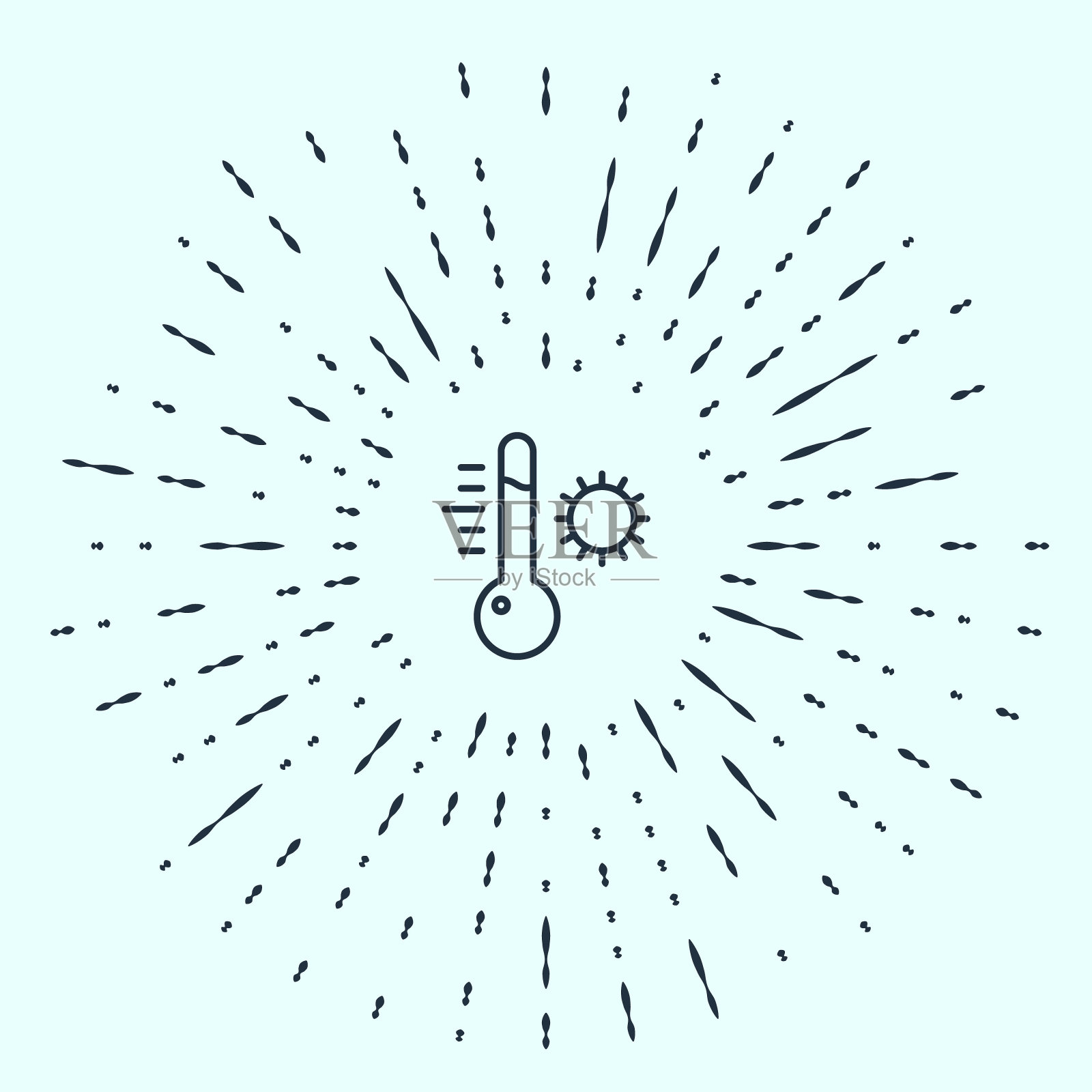 黑线气象温度计测量图标孤立在灰色背景。显示冷热天气的温度计设备。抽象的圆随机点。矢量图插画图片素材