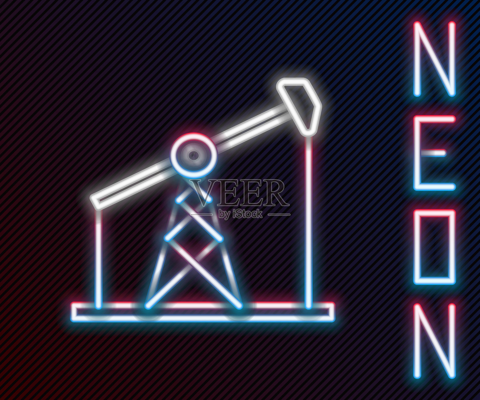 发光的霓虹灯线油泵或油泵插孔图标孤立在黑色背景上。石油钻塔。色彩斑斓的轮廓的概念。矢量图插画图片素材