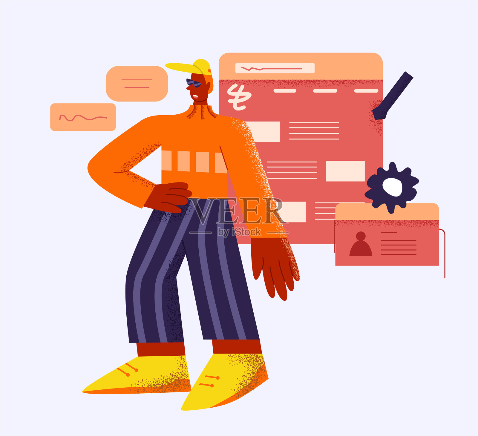 年轻的创意男性网页设计师摆姿势插画图片素材