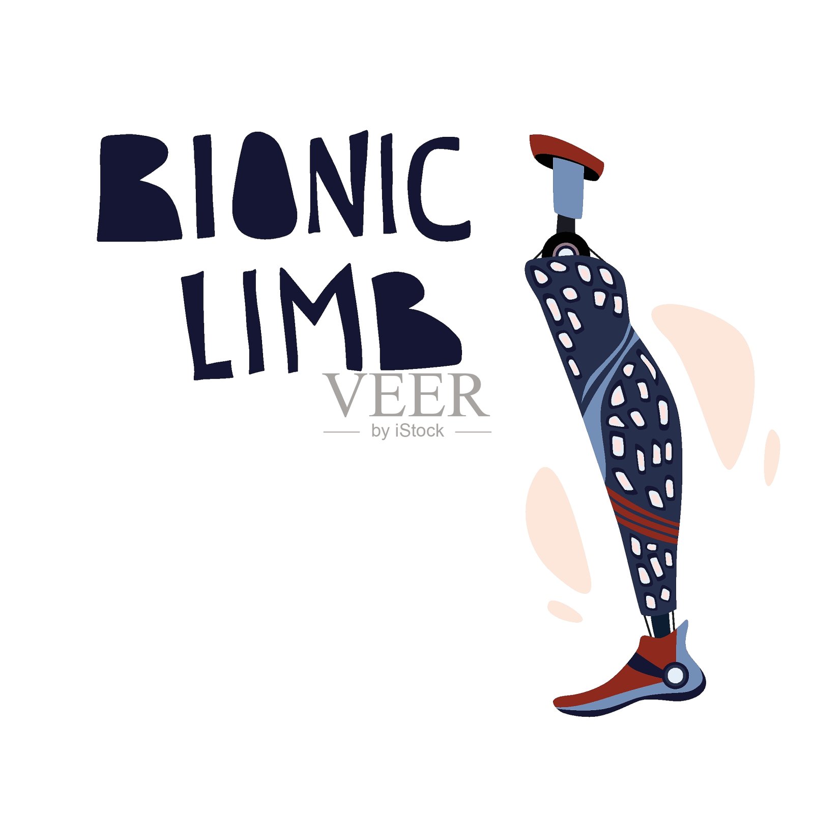 适应性修复术。身体缺失部分的替换。机械假肢。仿生脚。生物工程。插画图片素材