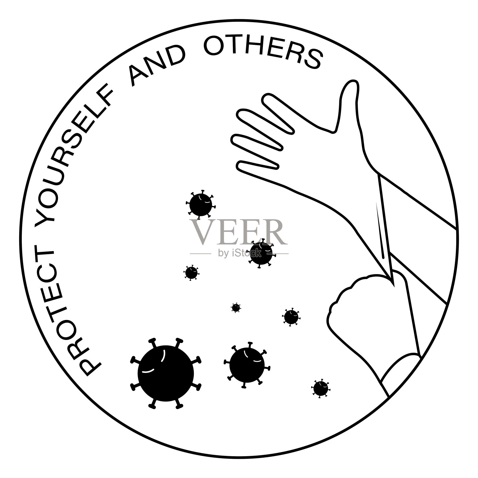 图标,标志。橡胶手套戴在手上以防止病毒和细菌。保护自己和他人插画图片素材