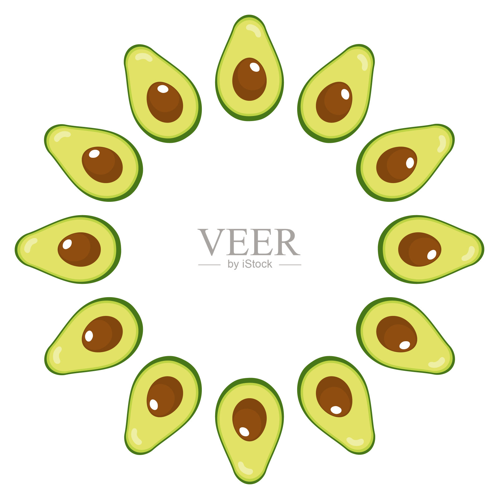 花环的一半鳄梨与空格的文字。卡通有机甜食。夏日水果，健康生活方式。矢量插图为任何设计。插画图片素材