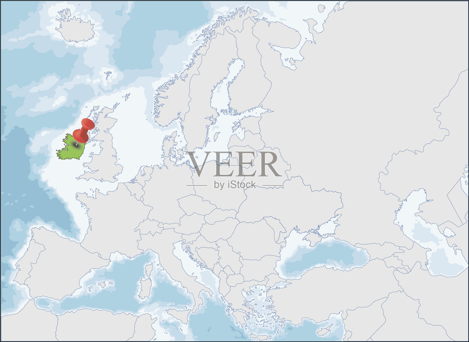爱尔兰共和国在欧洲地图上的位置插画图片素材