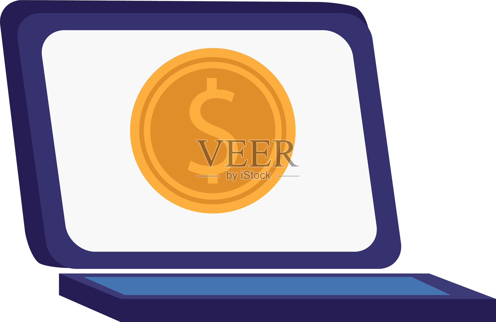 带硬币图标的笔记本电脑插画图片素材