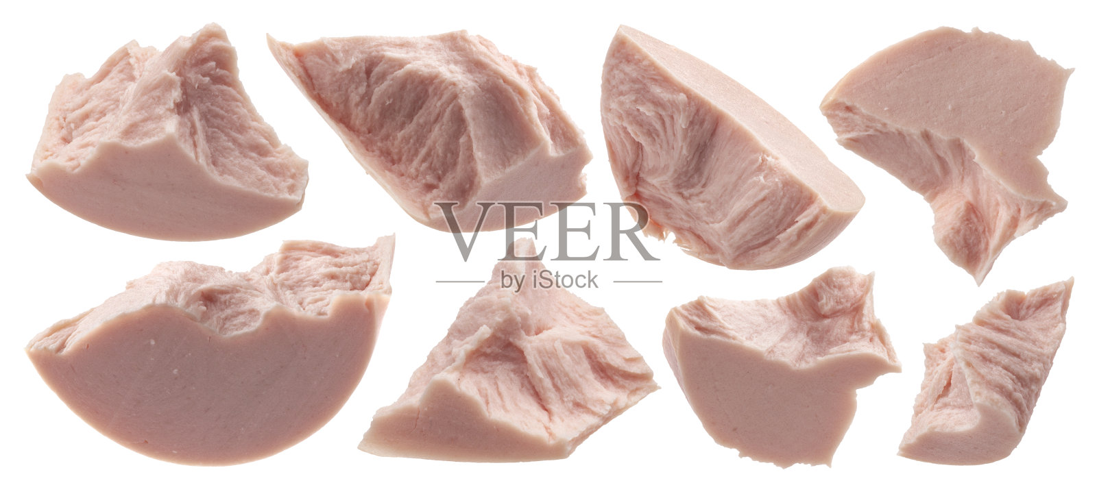 煮熟的香肠块孤立在白色的背景照片摄影图片