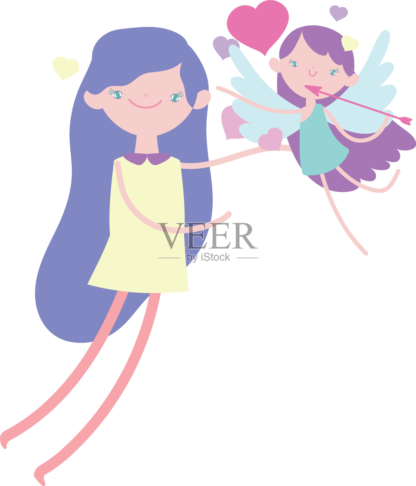 情人节快乐，美丽的女孩和飞翔设计元素图片