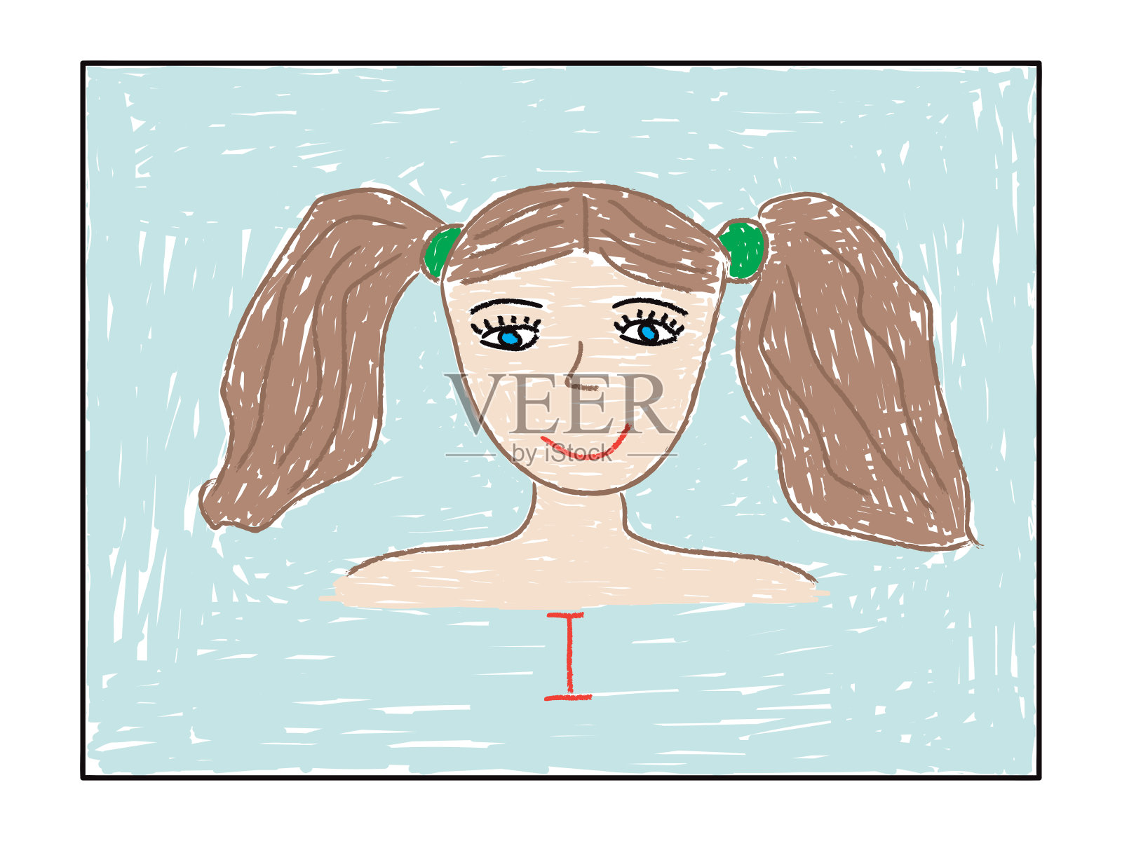 画儿童素描，女孩肖像。矢量插图。插画图片素材