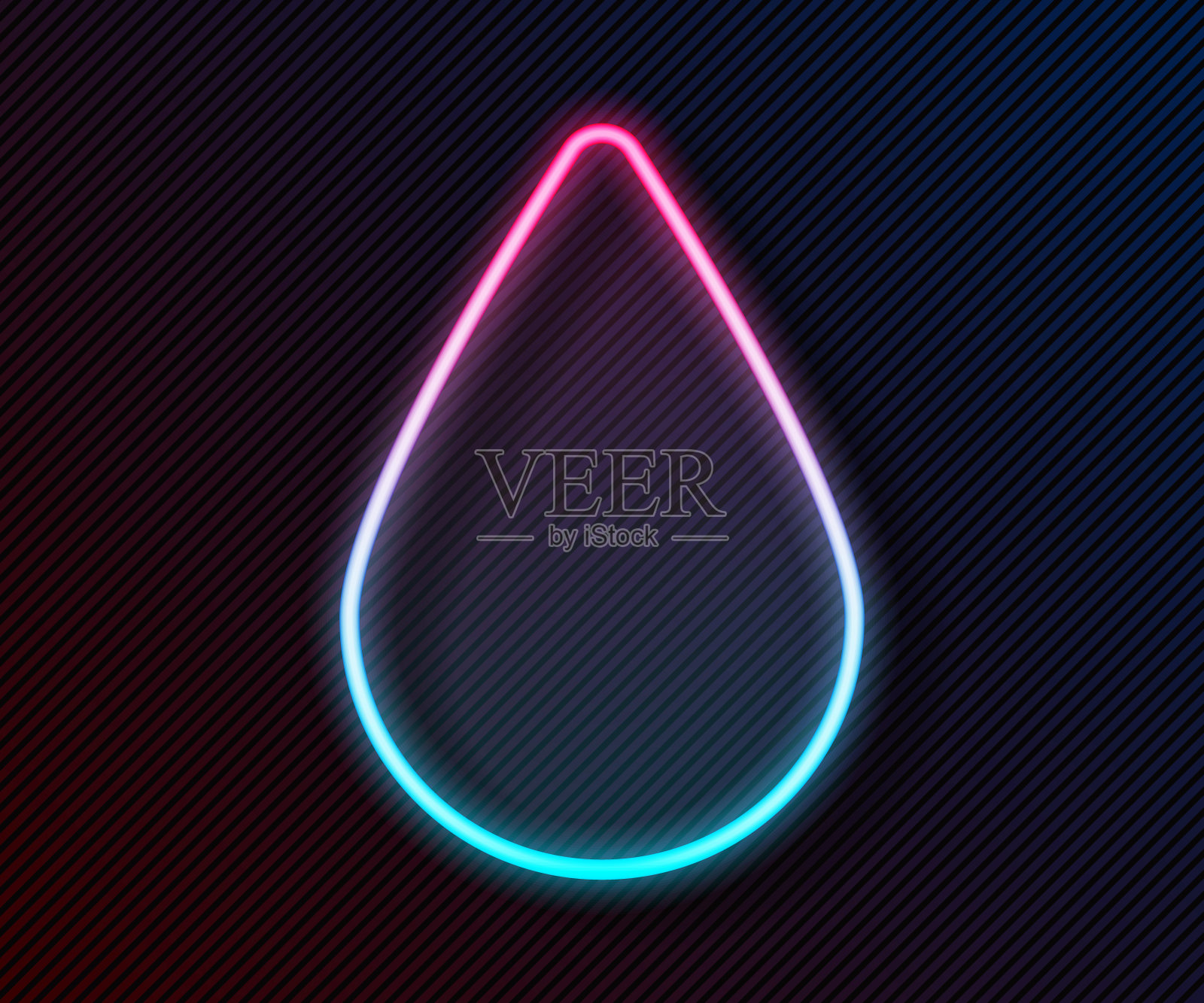发光的霓虹灯线水滴图标孤立在黑色的背景。矢量图插画图片素材