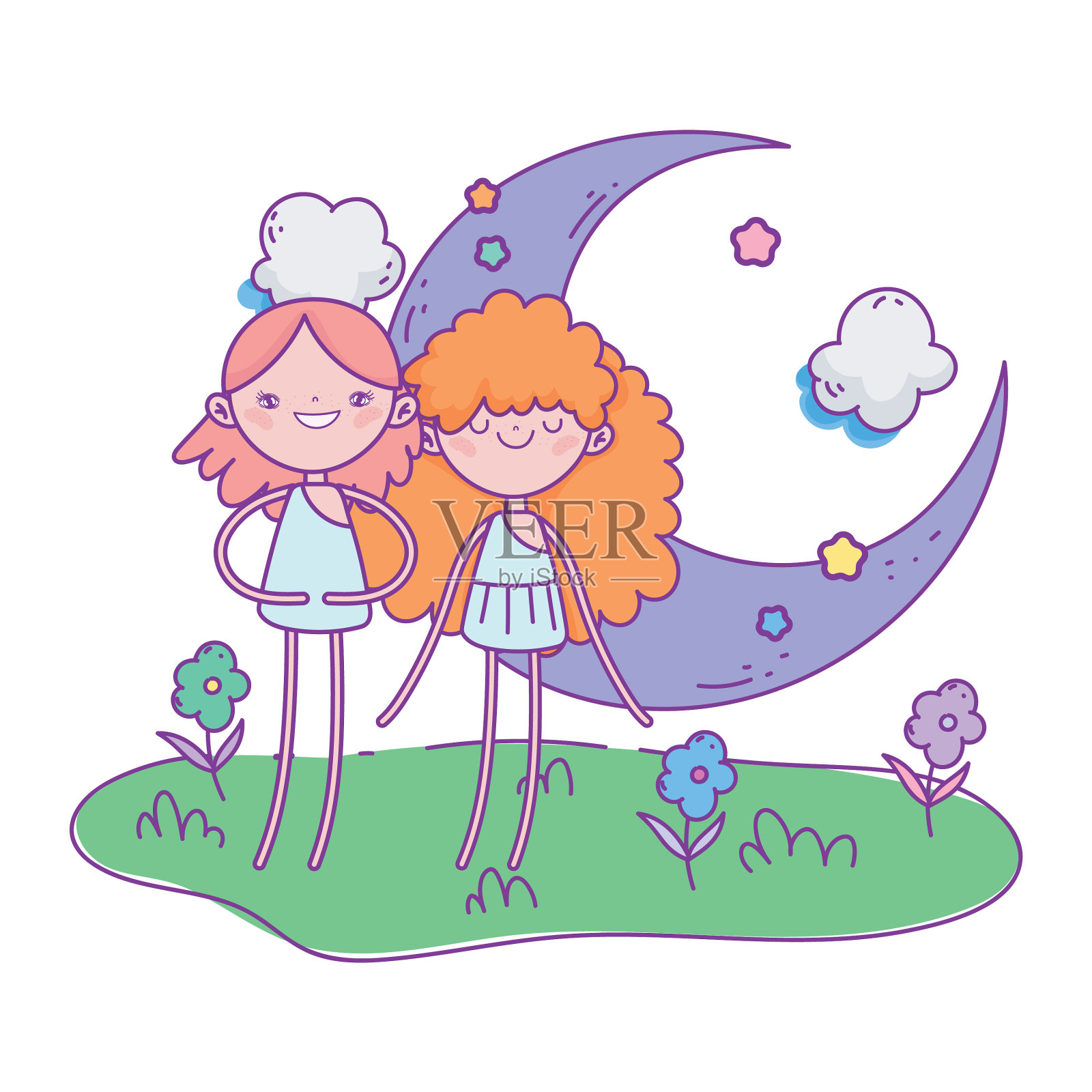 情人节快乐二丘比特女月亮设计元素图片