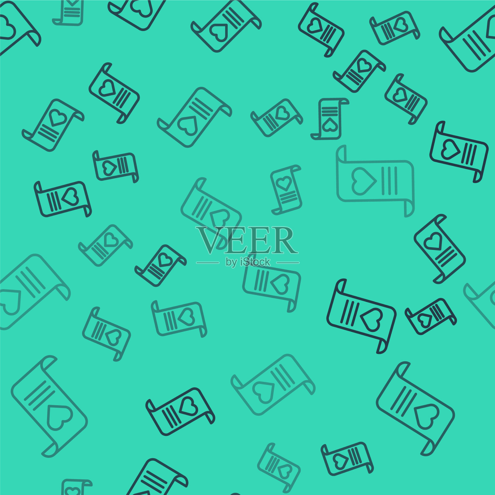 黑色线信封与情人节心的图标插画图片素材