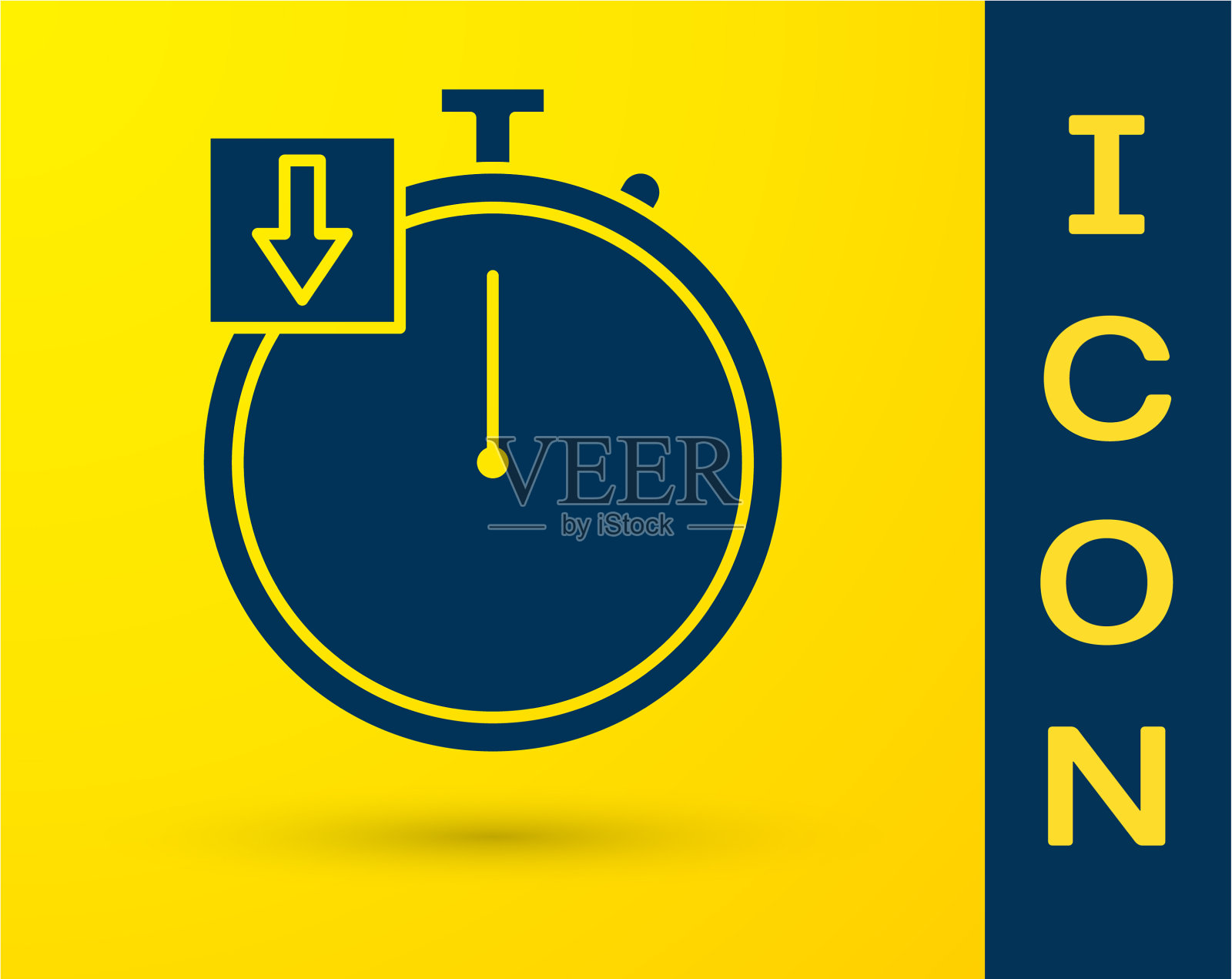 蓝色秒表图标孤立在黄色背景上插画图片素材