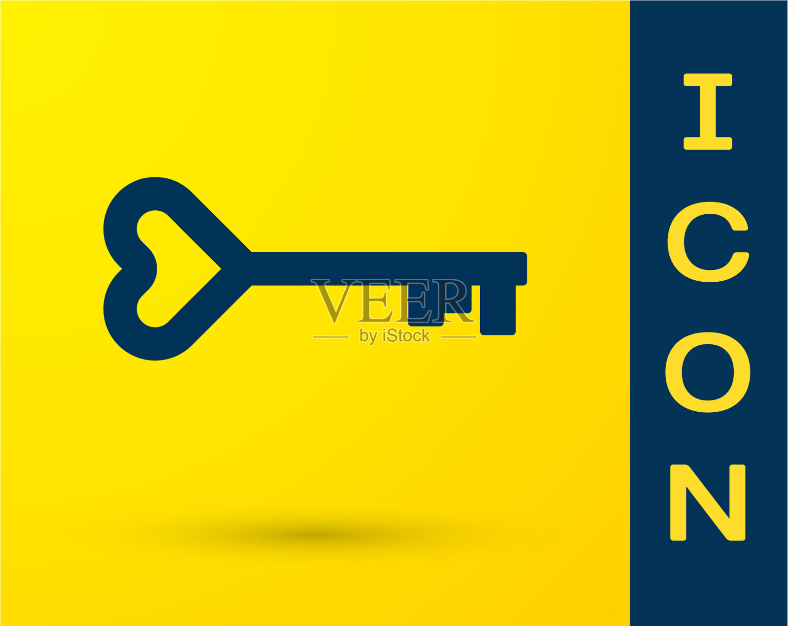 蓝色键在心形图标上孤立黄色插画图片素材