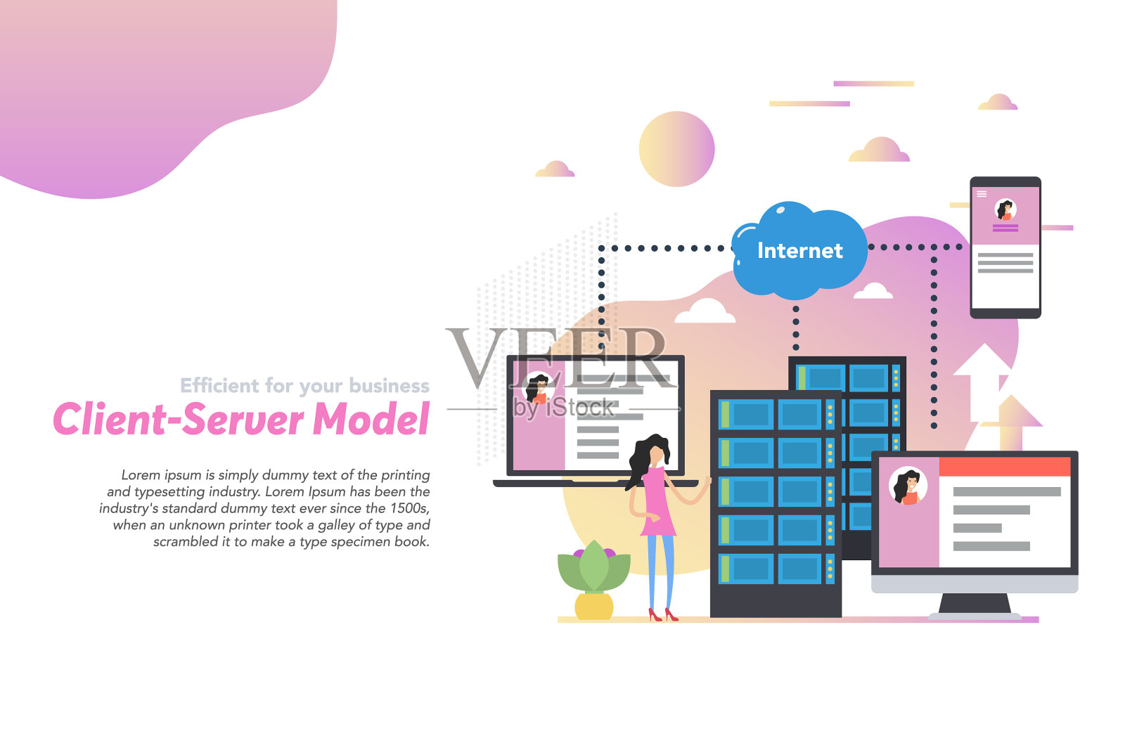 平面的Web头模板客户端服务器模型插画图片素材