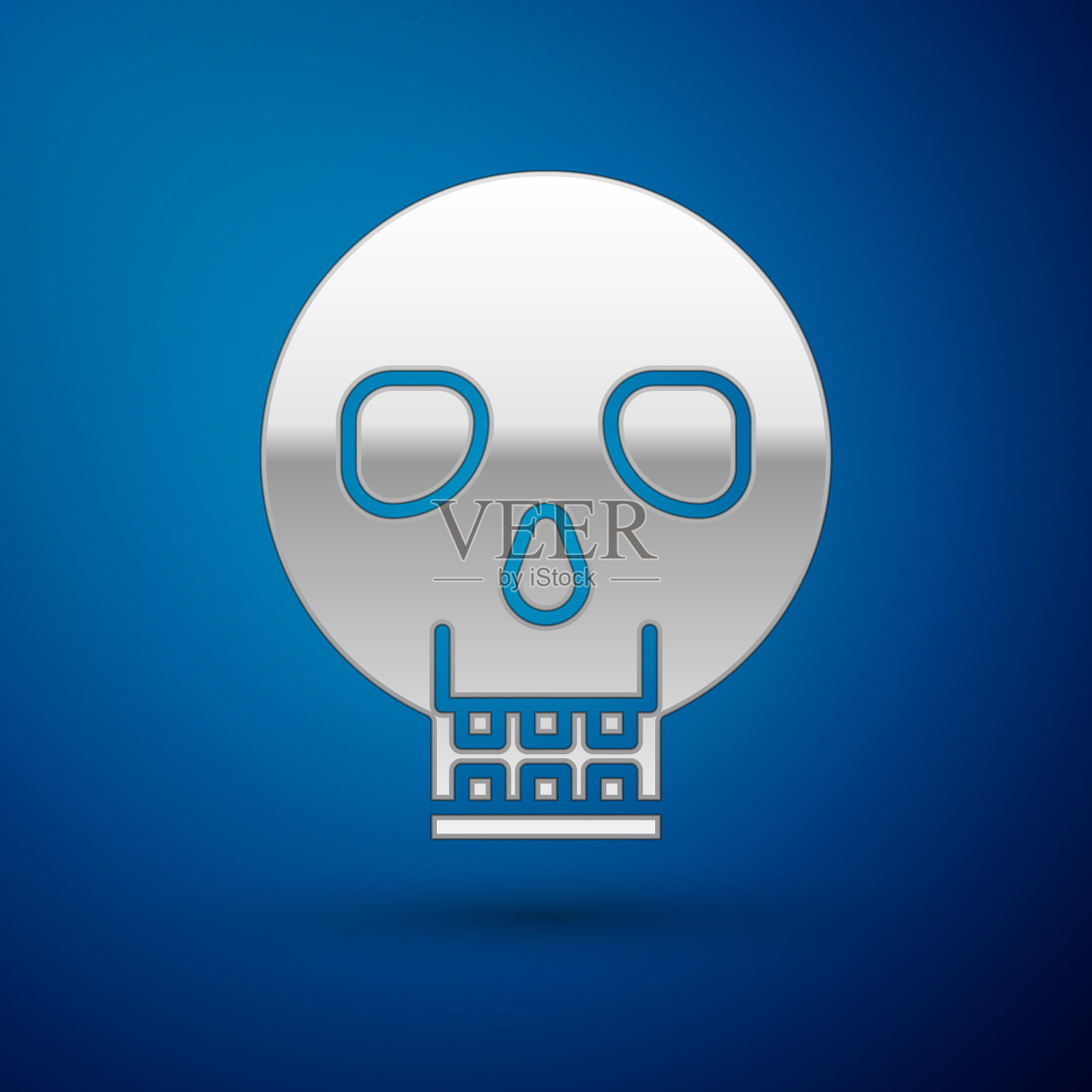 银色骷髅图标孤立在蓝色背景插画图片素材