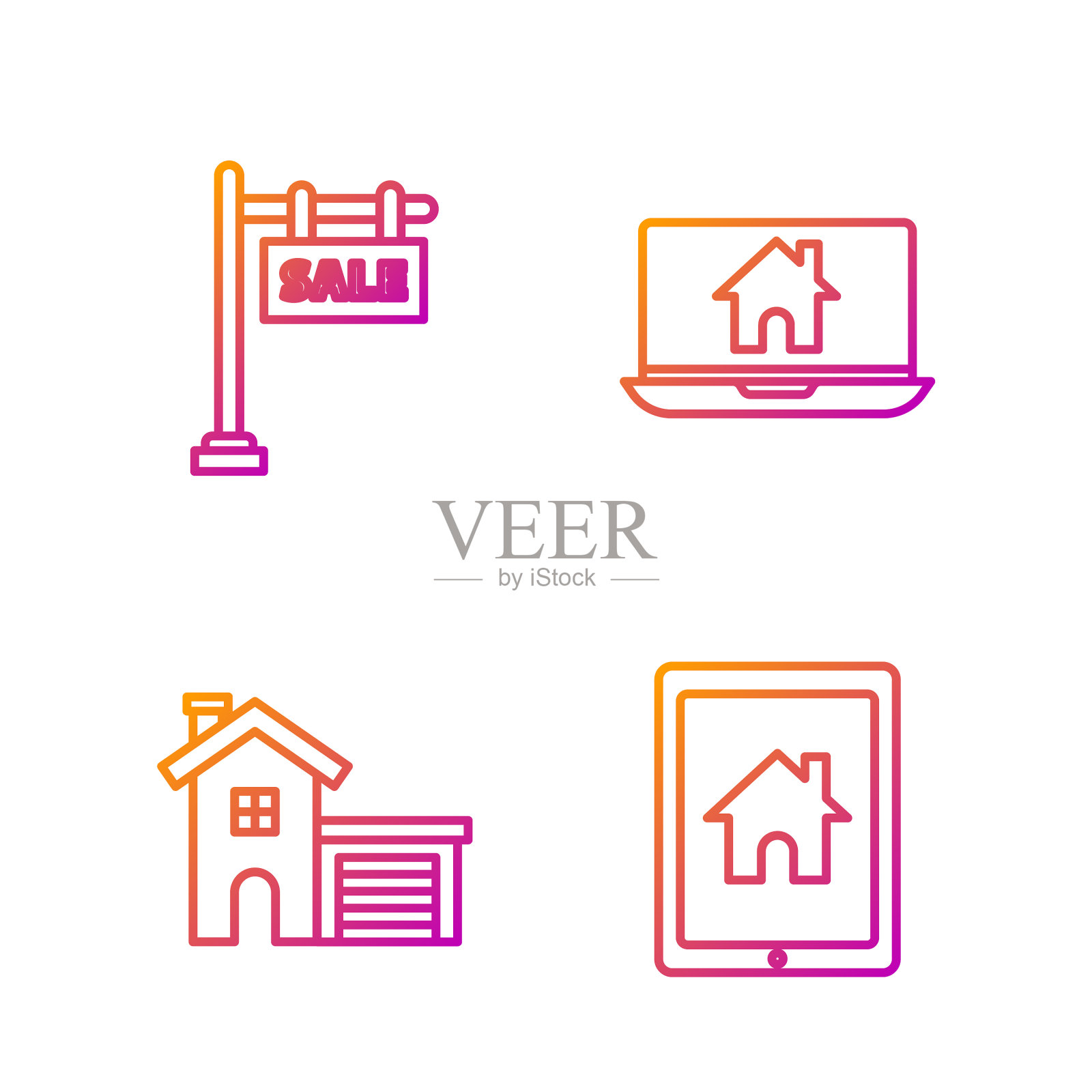 设置线条平板电脑和智能家居挂件图标素材