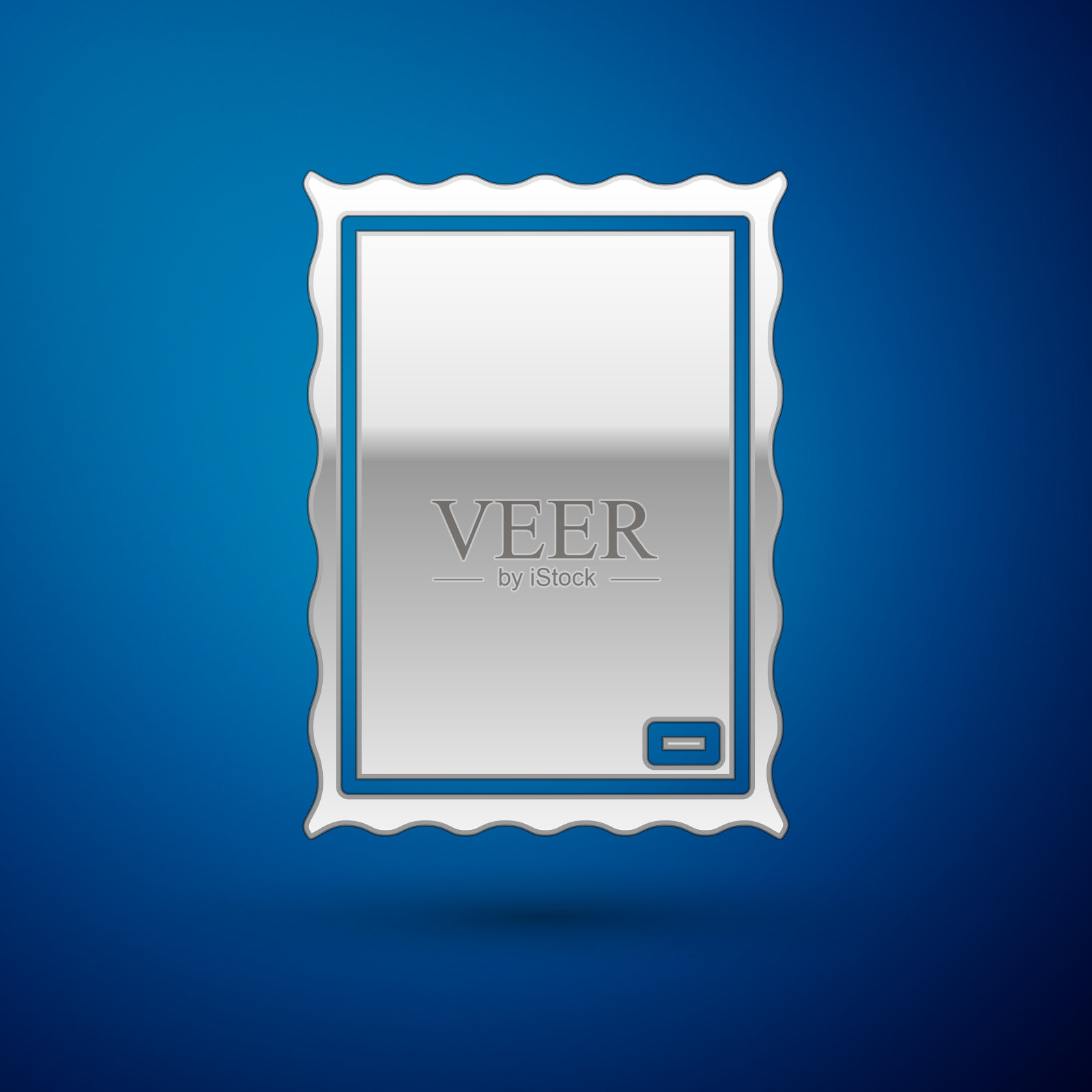 银色图片图标孤立在蓝色背景插画图片素材