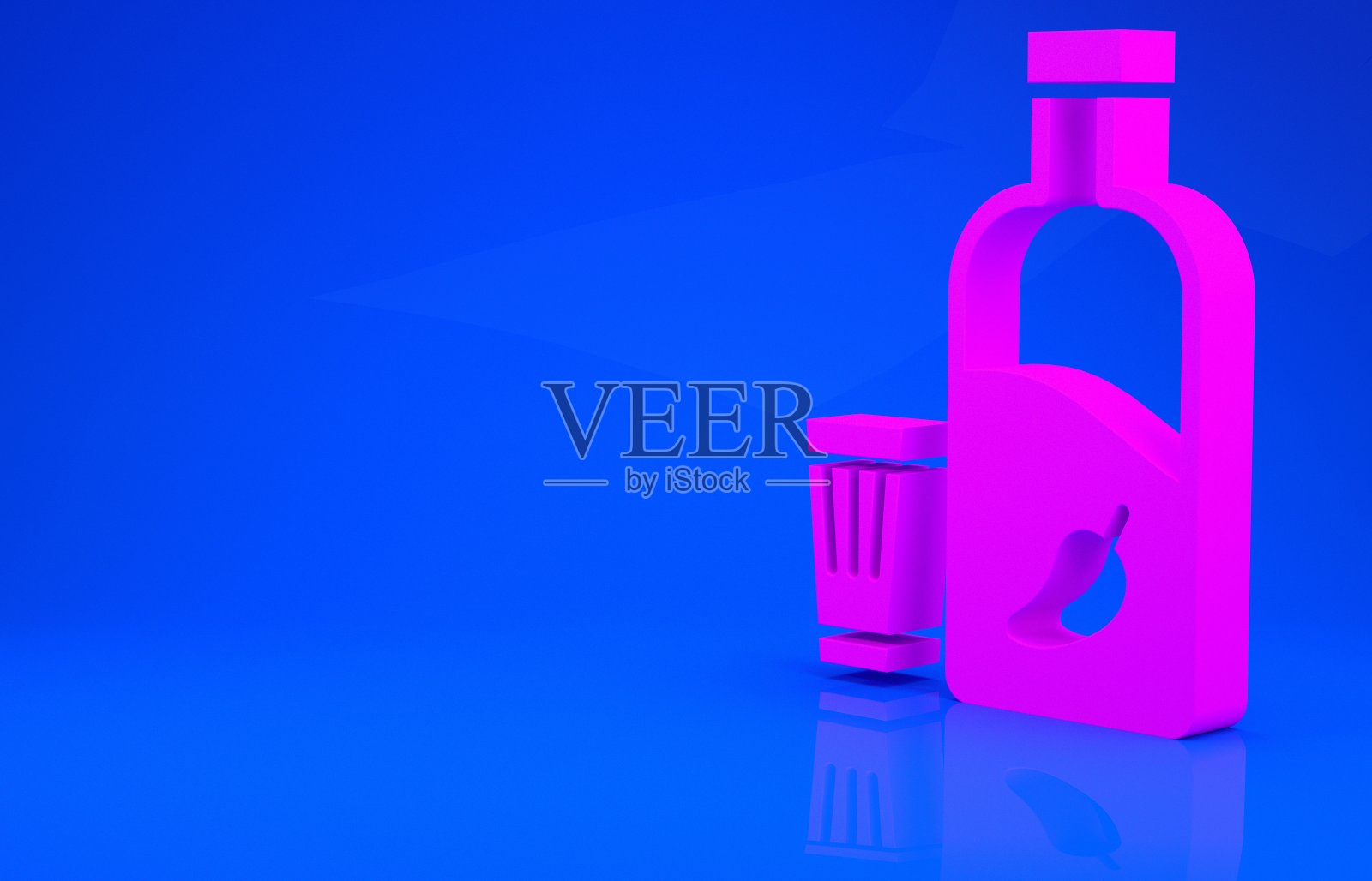 粉红伏特加与胡椒和玻璃图标孤立在蓝色背景。乌克兰国家酒精。极简主义的概念。3d渲染图照片摄影图片